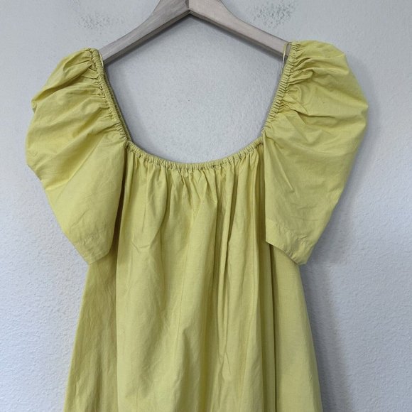 Zara Mini Dress size Medium Mustard Yellow Off The Shoulder Puff Sleeve - Picture 3 of 8